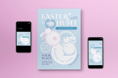 Blue 3D Easter Egg Hunt Flyer Set 3d 3d style blue easter easter egg hunt easter event easter hunt social media