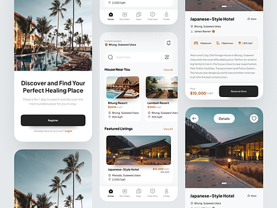 Hotel Booking Mobile App airbnb apps booking clean design hotel minimal mobile property real estate renting reservation resort room booking tourism travel trip ui ux vacation
