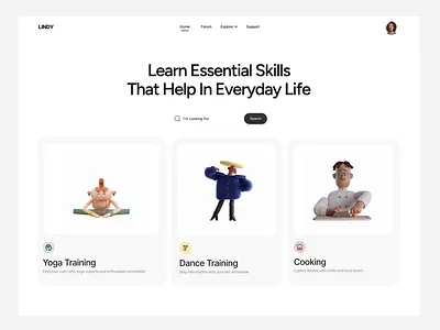 LINDY - Learning Platform 3d animation cook illustration learning motion graphics school skill ui university user experience user interface ux