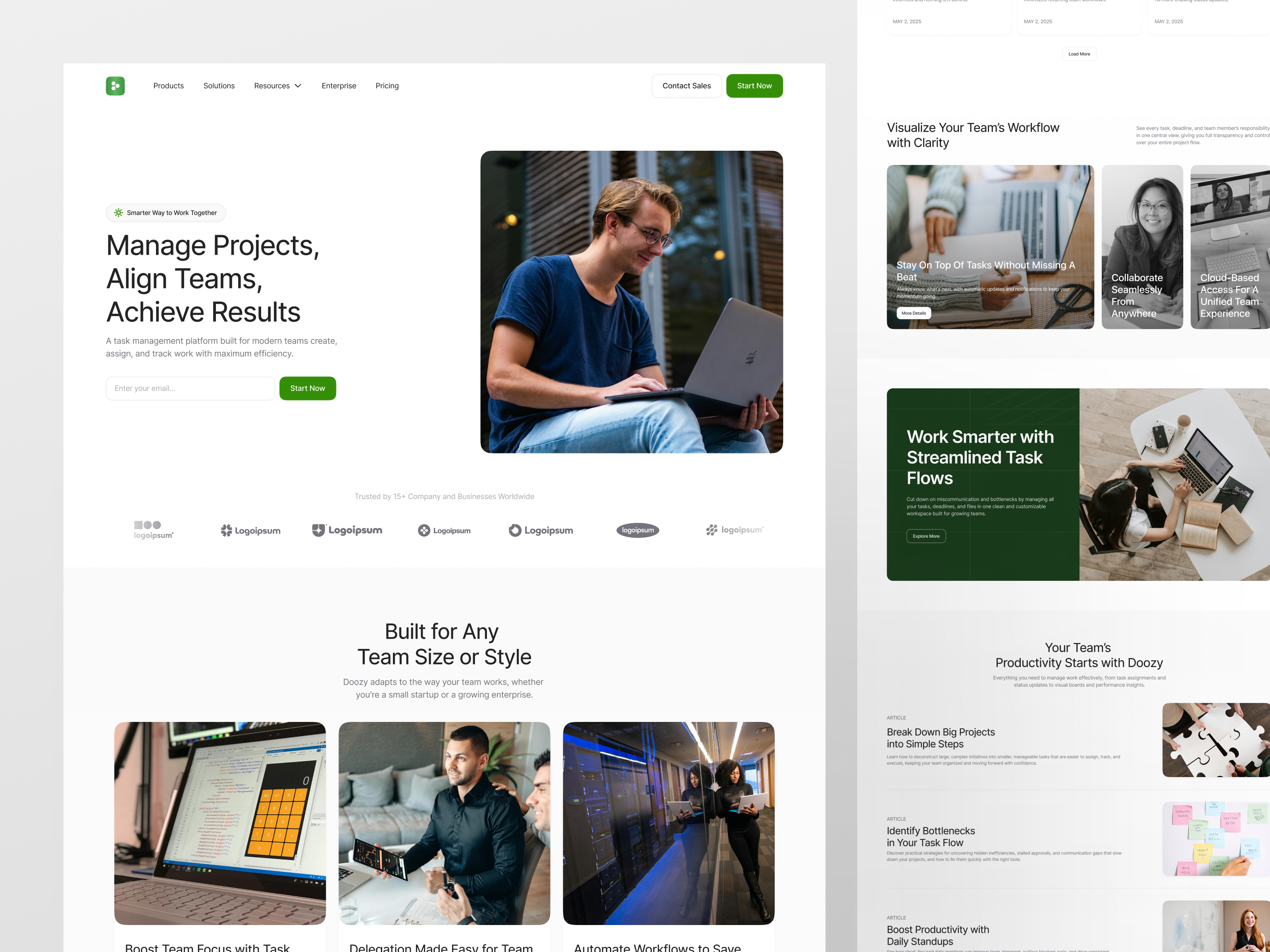 Doozy - Task Management Landing Page [Blog Page] about page artickel page blog landing page blog page clean design dashboard landing page product design project management resources saas task management task management landing page ui website design website task management