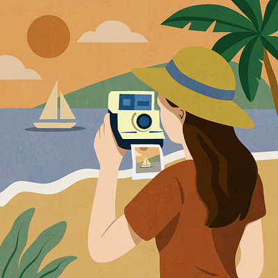Beach Picture beach botanical holiday illustration marine minimalistic ocean palm tree photography picture poster retro sea summer vacation whimsical woman