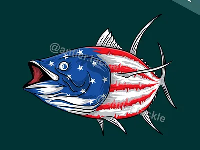Tuna American Flag Fishing Illustration Logo american flag fishing tuna tuna fishing