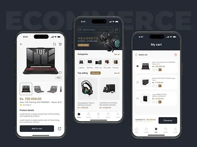 E-Commerce Mobile Application cart page computer shop ecommerce ecommerce app ecommerce mobile app ecommerce ui home page latest mobile ui mobile app mobile app design mobile app ui modern product page ui ui design uiux