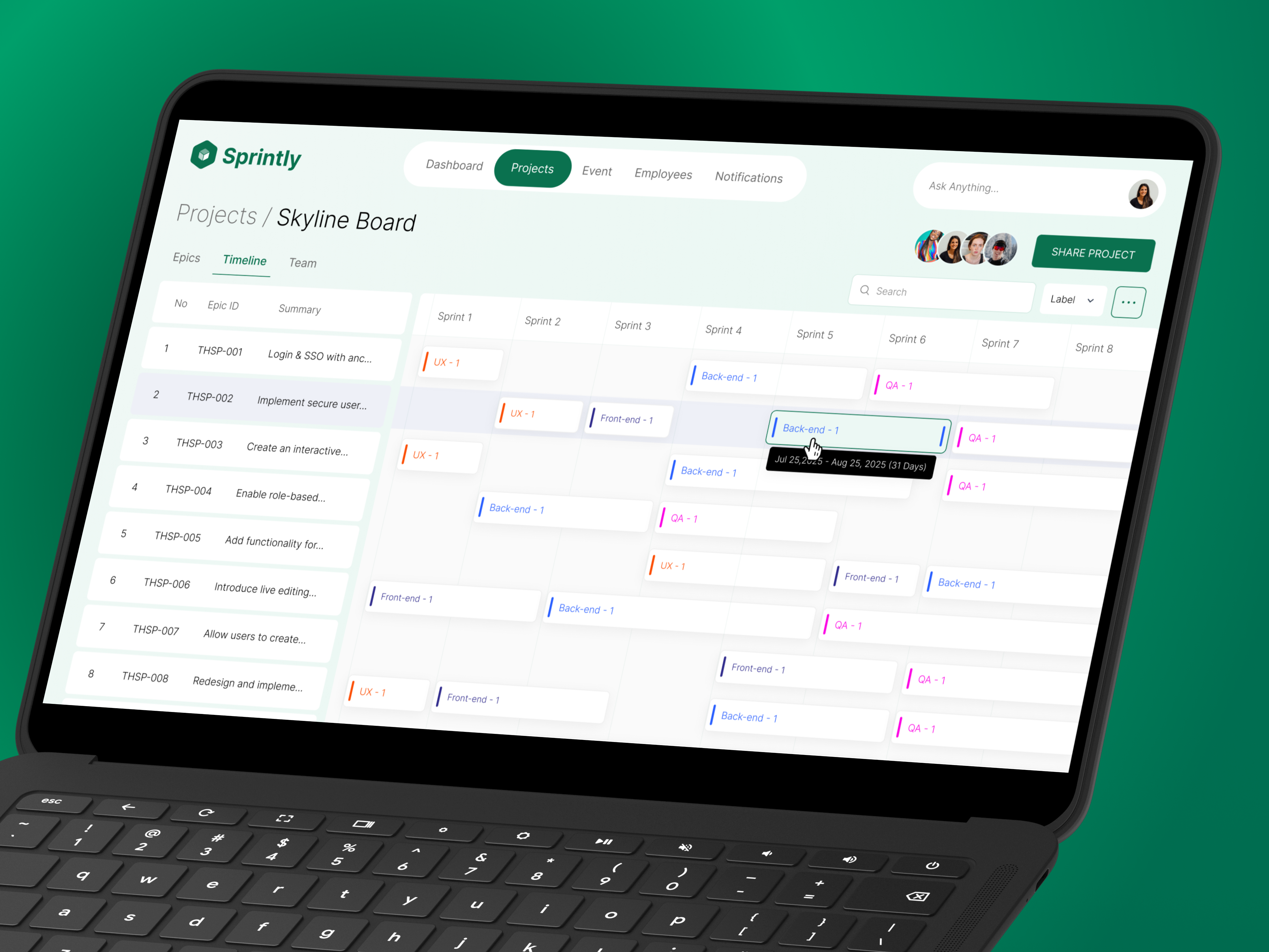 Example of Timeline UI | Sprintly | Timeline List view UI Design