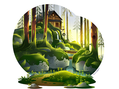 Lost Cabin : Summer 🌱☀️ adobe adventure art cabin collection drawing gradient hiking illustration journey natural nature outdour outside photoshop vector