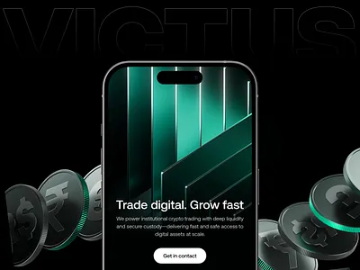 Victus Global | Institutional Crypto Infrastructure Website 3d animated interface animation branding crypto dark ui dashboard data visualization digital assets financial design fintech graphic design high tech market making modern web design trading platform ui web3 website design