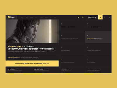 Landing Page | Fine Numbers - Finetech Telecom Operator b2b b2c bussines crm design landing landing page logo numbers operator phone ui ux web yellow