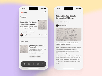 Uxtone (Blog Post) app blog blog post branding figma figma design minimal mobile modern modernui post reading ui uiux design ux visual