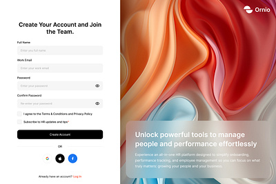 Ornio - Signup and Login Screen Dashboard authentication components create account dashboard email forgot password form login login from login page login screen onboarding password registration signup signup form signup page signup screen verification web app design