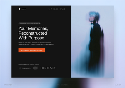 Hero section for a neurotech studio ai saas website design editorial layout editorial website design futuristic design hero section design homepage design modern neurotech studio website design research lab website design saas website design ui ui design web design wesbite design