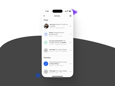 Activity Feed (Productivity app) activity activity feed branding feed figma figma design minimal mobile modern modernui ui uiux design ux visual
