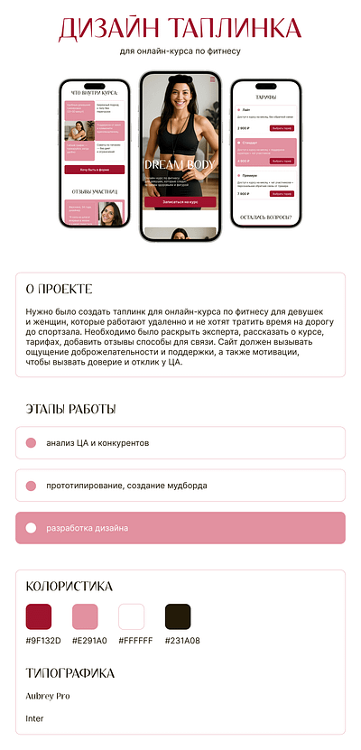 Дизайн таплинка для онлайн-курса по фитнесу design figma fintess onlinecourse taplink ui ux webdesign