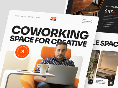 JOBSPLACE - Coworking Space Landing Page aesthetich bussiness cafe coworking creative design events focus homepage landingpage meeting minimalist modern office popular productives remote ui website work