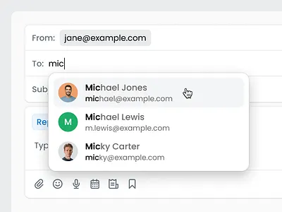 Email message chat component email message product design select suggestion ui ui design visual design