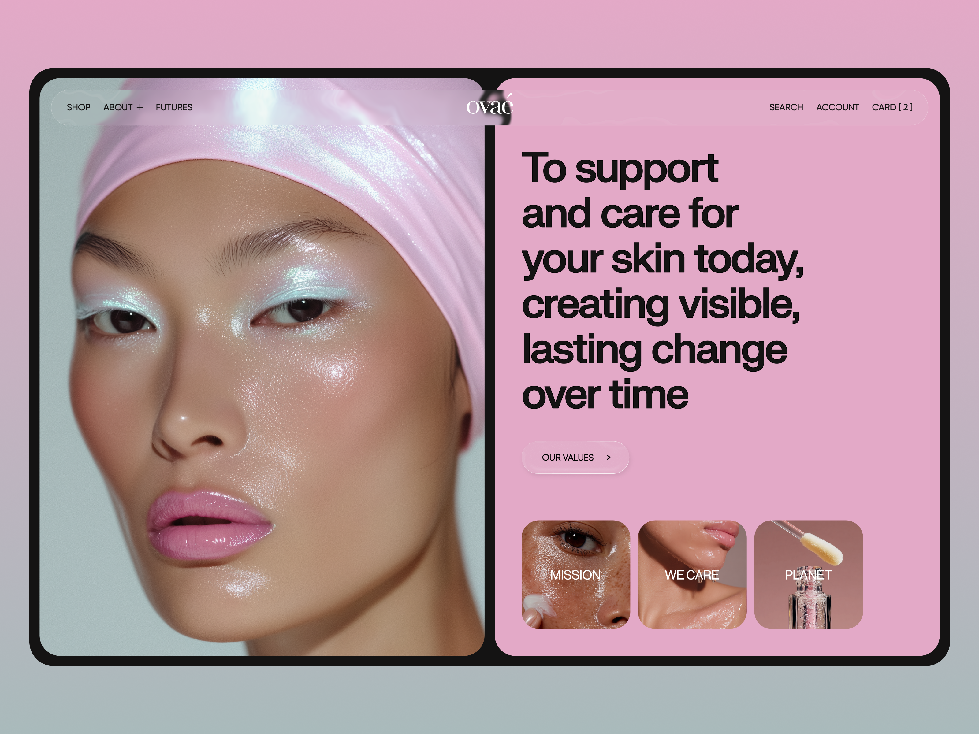 eCommerce for a beauty startup ai ai photo ai service beauty beauty brand cosmetic website ecommerce landing page luxury makeup online shop online store pink premium skincare startup store ui visual website