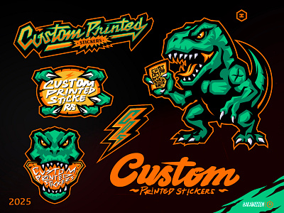 CUSTOM PRINTED STICKER T REX MASCOT( for clients) baseball basketball branding brandingpackdesign design gaming illustration logo mascot sport sportbrand stickers trex trexillustration trexmascot