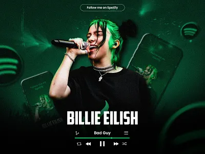 Spotify Promo Banner – Billie Eilish / Bad Guy billie eilish bold typography dark ui edgy design grainy texture grunge ui moody banner music app music promo banner neon aesthetic poster design spotify concept spotify promo spotify ui
