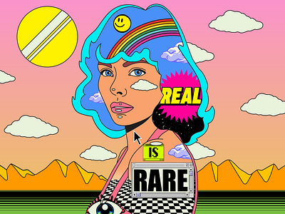 Real is Rare collage color colorful design figurative art illustration pop pop art psychedelic retro surreal surrealism trippy typography vector vintage woman