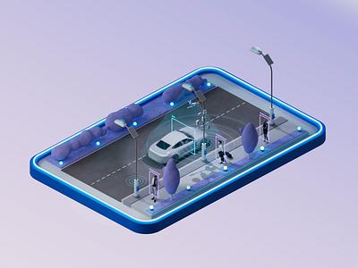 LoRaWAN Smart Street Lighting 4d branding camera car cinema control.iot design detection illustration infographic isometric netmore network redshift road solar traffic
