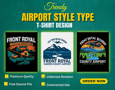 Custom Tee Designs | Airport Style | Front Royal Theme airport design aviation art flight design mountain tee nature travel t shirt design t shirt graphic