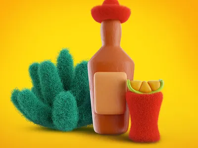 Tequila 3d agava blender3d bottle cartoon clay cocktail drink felt fur glass lime plasticine render sombrero tequila tiny toy