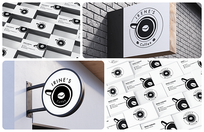Irene's coffee shop branding business cards coffeeshop icon logo
