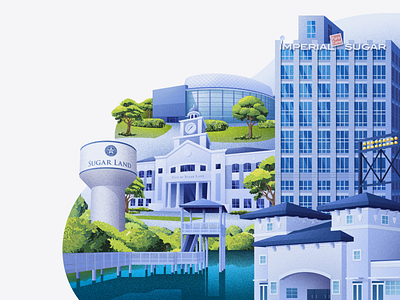 Sugar Land architecture building city cityscape gazebo illustration lake landmark landscape nature outdoors park pond scenery skyline sugarland town tree urban watertower
