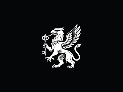 Griffin key logo bird fly griffin house key keys lion logo mascot myth mythology real estate rent service wings