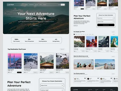 LuxTrip – Travel Website Landing Page UI cleandesign landingpage luxtrip travelapp travelbooking uiux userexperience webdesign