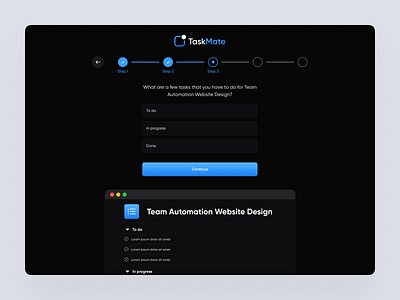 TaskMate – Onboarding Flow dark ui dashboard design figma figma designer ui ui design ui designer uiux designer user interface ux ux design ux designer visual design visual designer web app web app design web design web designer website design
