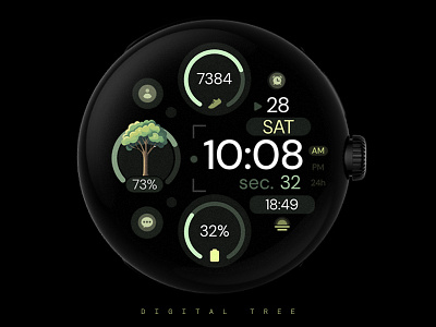 Simple Digital Watch Face black dark design elegant google graphic design green illustration modern pixel watch samsung simple smartwatch technology tree ui watch watchface