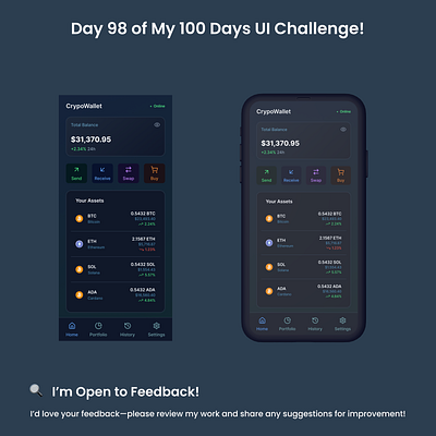 Day 98/100 - Blockchain Wallet Dashboard UI crypto ux