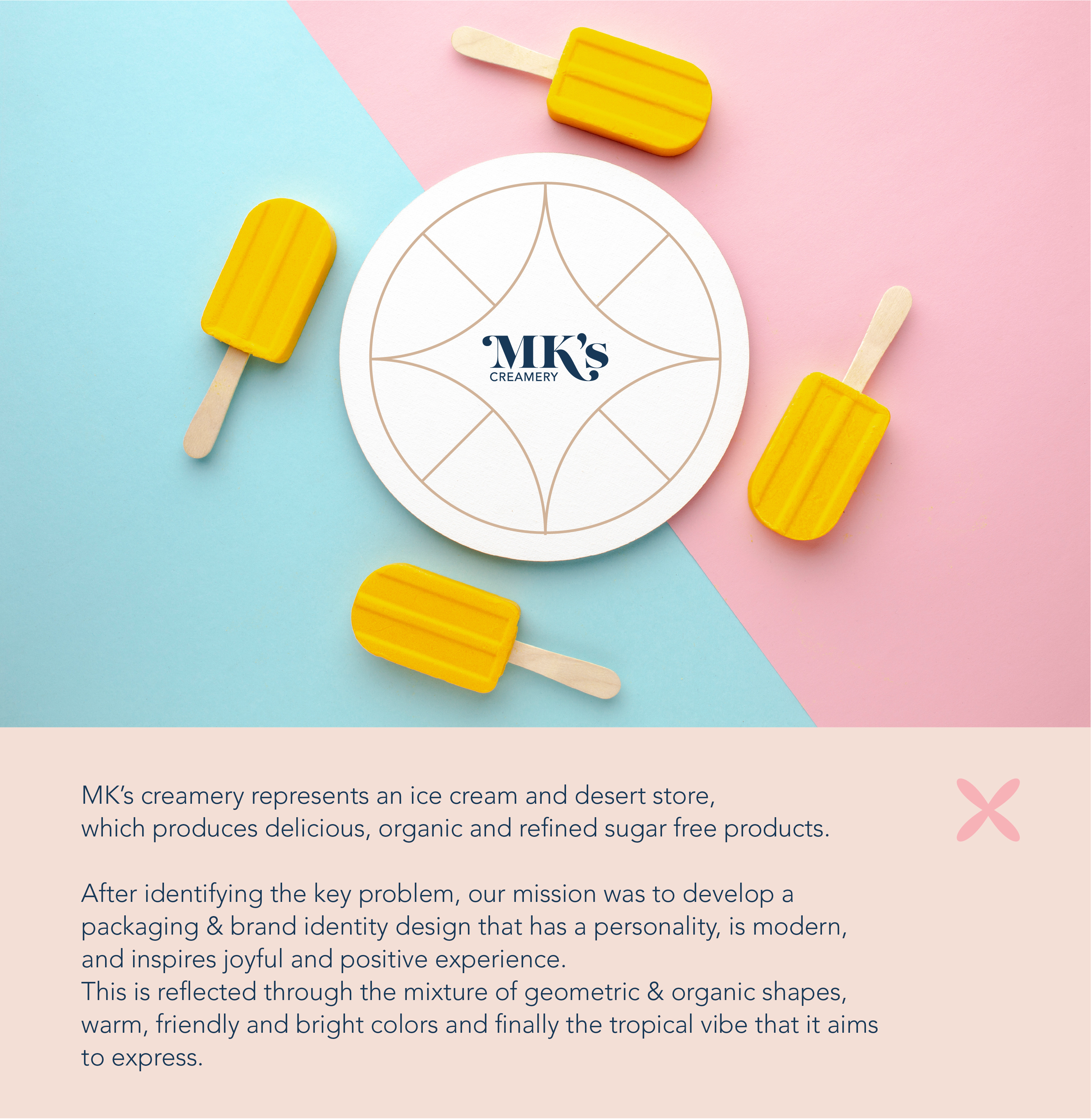 MK's Creamery bakery branding brand identity bright pastels desert store friendly ice cream branding ice cream store illustration organic organic desert