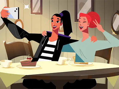 Girls' get-together 2d animation female character illustration