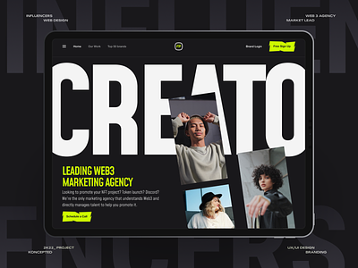 Web3 Creator Marketing Agency UI advertising agency creator dark header influencer landing page launch marketing metaverse nft promotion social media ui vibrant web3