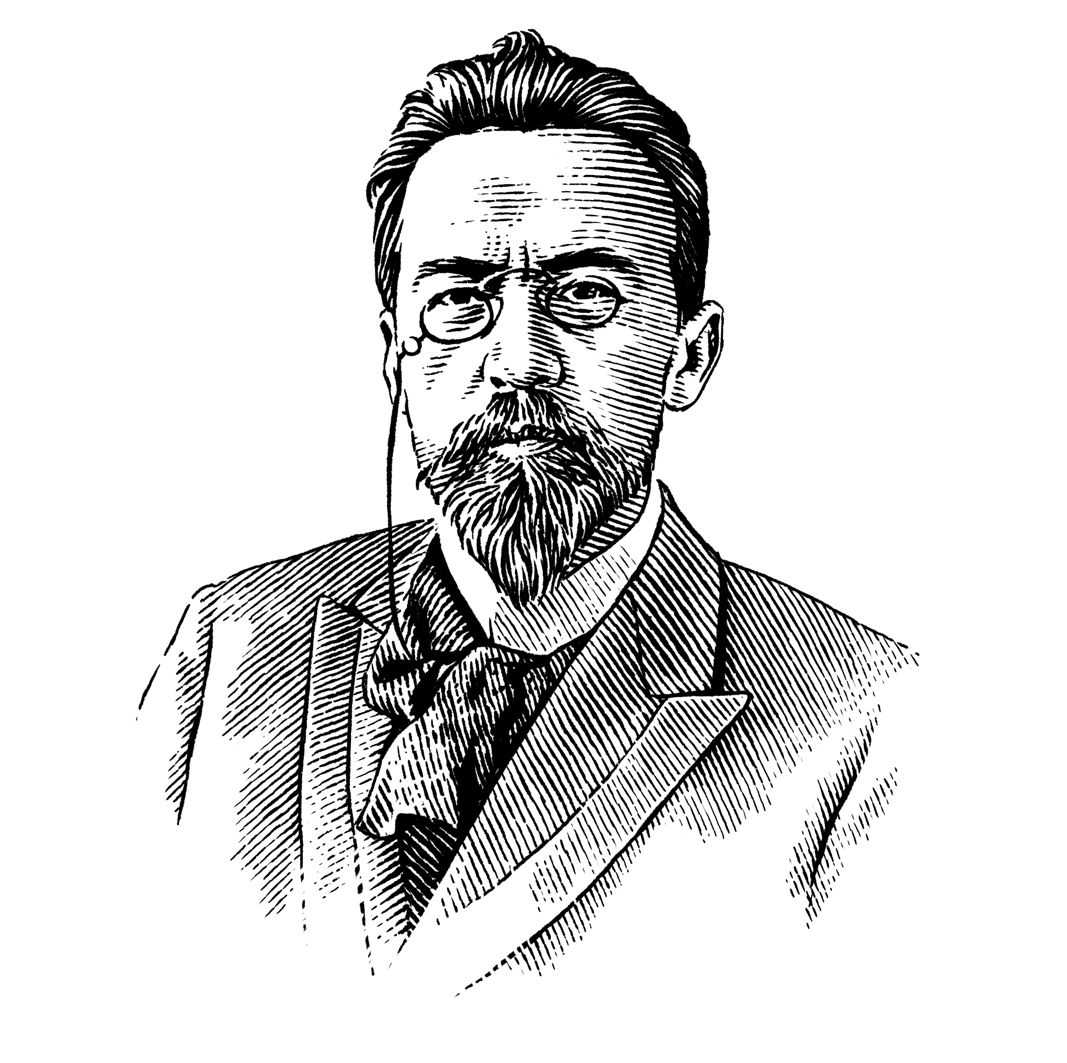 Anton Chechov black and white engraving illustration portrait woodcut writer