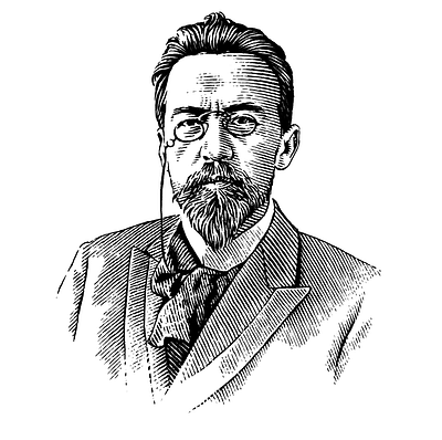 Anton Chechov black and white engraving illustration portrait woodcut writer