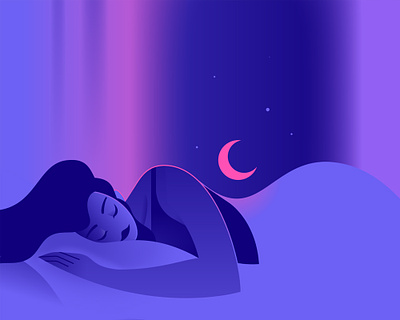 Sleeping Beauty character colors flat hair illustration minimal minimalist moon night sleep woman