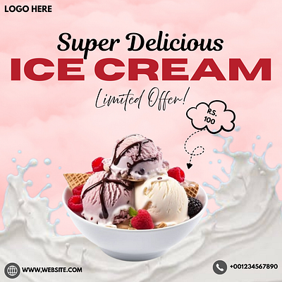 Ice Cream Social Media Banner | Summer Offer Ad Design 🍦 bannerdesign creativebanner dribbbleshots foodbanner graphicdesign icecreamdesign posterdesign socialmediapost