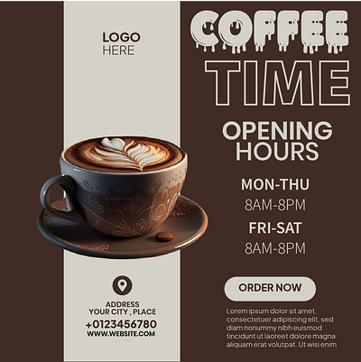 Coffee Shop Social Media Banner | Opening Hours Promo ☕ bannerdesign cafebranding coffeedesign dribbbleshots graphicdesign posterdesign restaurantmarketing