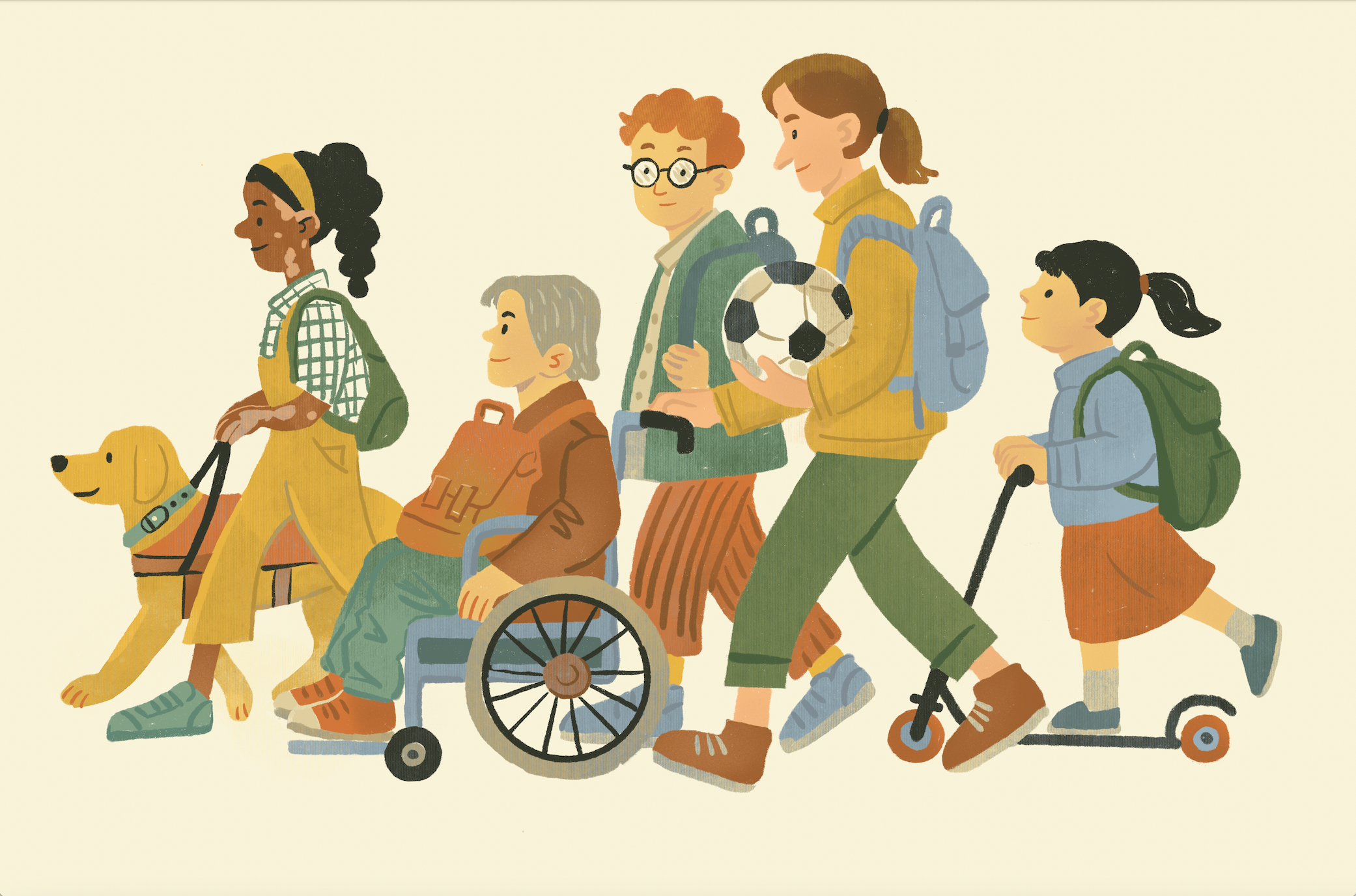 Side By Side character character design children cover illustration disability diversity empathy illustration inclusive limited palette narrative picture book representation retro style illustration storytelling