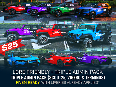 Triple Admin pack Fivem ready with Liveries design fivem gaming graphic design gta gtaroleplay