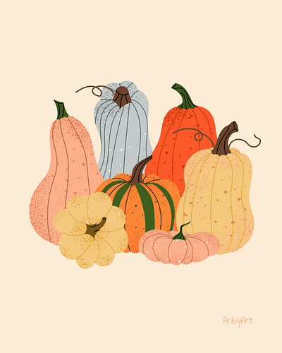 Fall Pumpkins Illustration – Cozy Autumn Wall Art art autumn cute design fall flat design illustration pumpkin vegetables