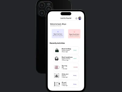 Lost & Found App animation app figma home screen landing page school simple ui