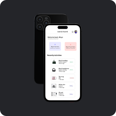 Lost & Found App animation app figma home screen landing page school simple ui