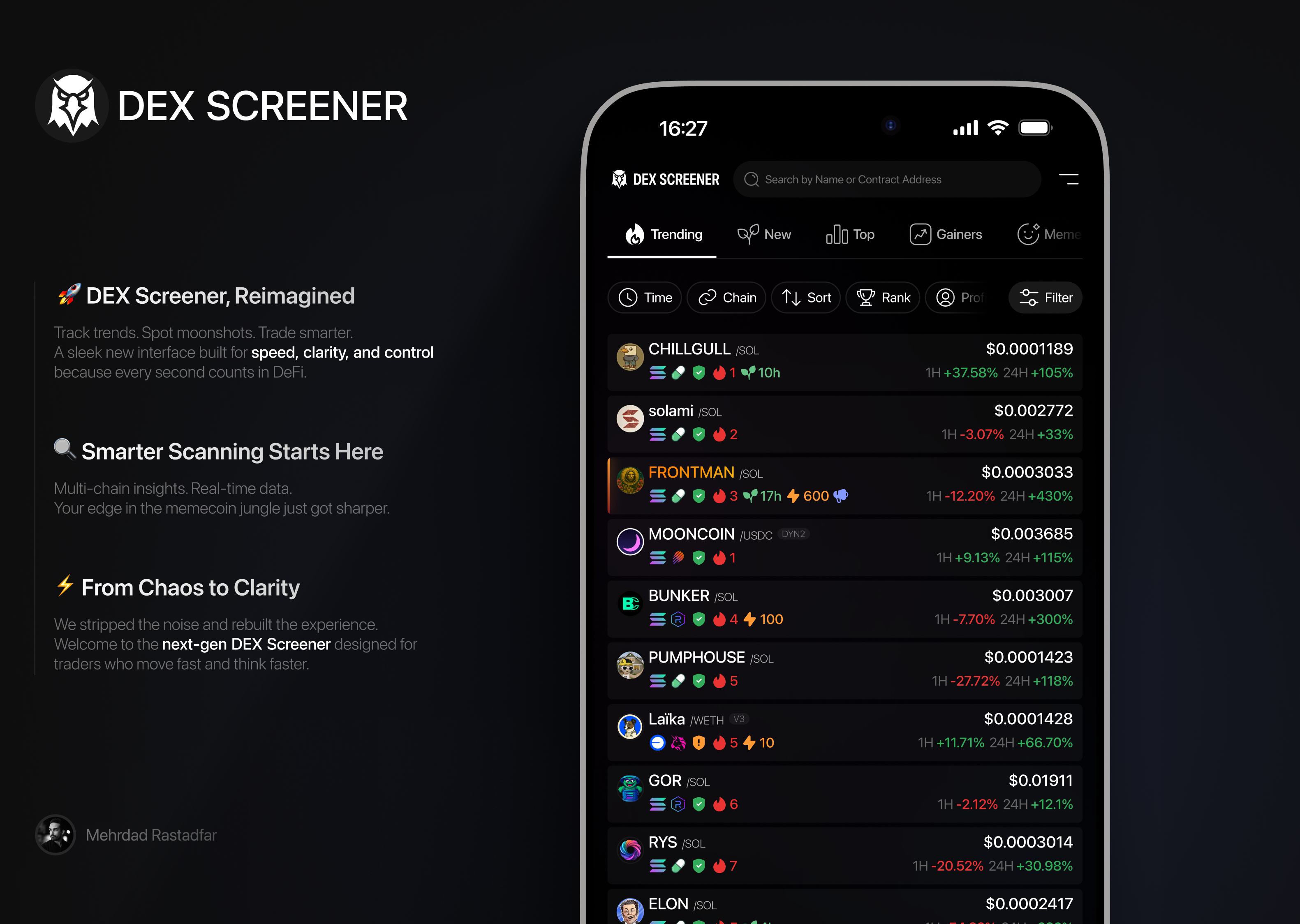DEX Screener UI - Memecoin, Crypto, Solana, Hotcoin by Mehrdad Rastadfar on  Dribbble