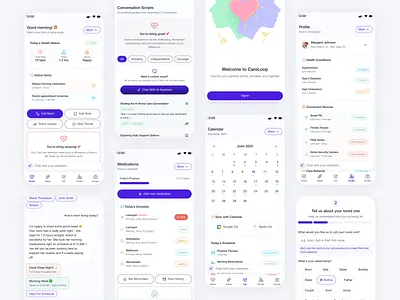 CareLoop – Remote Parental Care App UI appdesign caregiving designforgood figmadesign healthtech interface minimaldesign mobileui parentalcare productdesign remotecare uidesign uxdesign uxforhealth wellnessapp