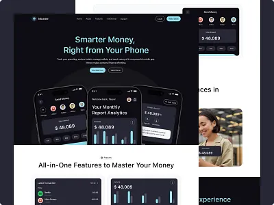 Monee - Finance Management Landingpage design digital digital revo elegant elegant design finance finance apps finance mobile apps financial apps financial apps landing page financial mobile apps landing landing page design minimal minimalism minimalist minimalist landing page monee ui ux