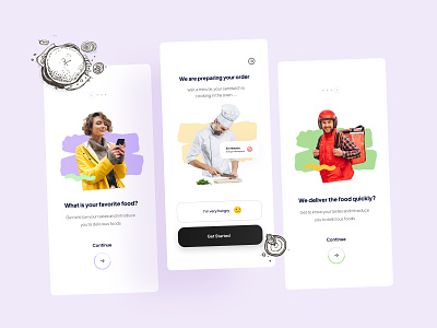 Onboarding Screens - Food Delivery App chef cooking delivery service e commerce eating fast delivery fast food food food app food delivery food order mobile app mobile screen onboarding onboarding screen restaurant restaurant app sandwich splash screen