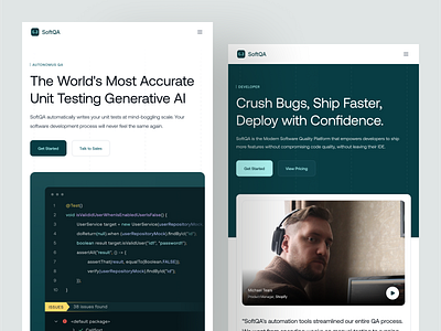 SoftQA - Tablet Responsive automation tool b2b breakpoints clean dipa inhouse generative ai modern design modern ui quality assurance saas startup tablet responsive ui uiux ux web design website